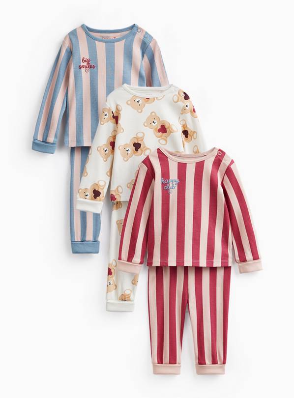 Bear & Stripe Pyjamas with Grow with Me Hems & Cuffs 3 Pack Up to 3 mths